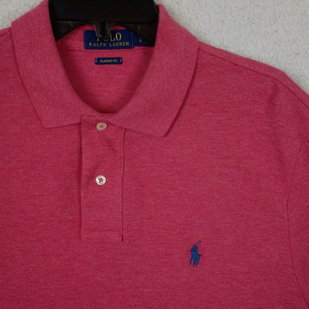 Polo Ralph Lauren Polo Shirt Mens Large Pink Heathered Knit Classic Fit